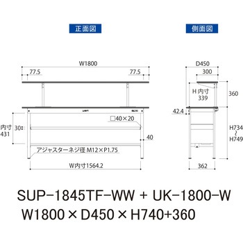 軽量作業台/耐荷重150kg_架台付_中間棚付固定式H740_半面棚板付_ワークテーブル150シリーズ 山金工業