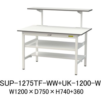 軽量作業台/耐荷重150kg_架台付_中間棚付固定式H740_半面棚板付_ワークテーブル150シリーズ 山金工業