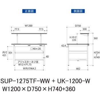 軽量作業台/耐荷重150kg_架台付_中間棚付固定式H740_半面棚板付_ワークテーブル150シリーズ 山金工業