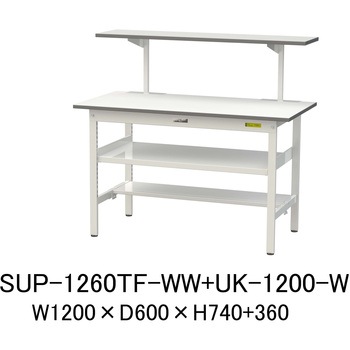 軽量作業台/耐荷重150kg_架台付_中間棚付固定式H740_半面棚板付_ワークテーブル150シリーズ 山金工業
