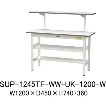 軽量作業台/耐荷重150kg_架台付_中間棚付固定式H740_半面棚板付_ワークテーブル150シリーズ 山金工業
