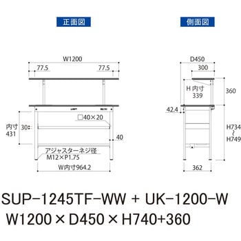 軽量作業台/耐荷重150kg_架台付_中間棚付固定式H740_半面棚板付_ワークテーブル150シリーズ 山金工業