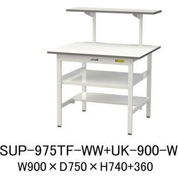 軽量作業台/耐荷重150kg_架台付_中間棚付固定式H740_半面棚板付_ワークテーブル150シリーズ 山金工業
