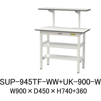 軽量作業台/耐荷重150kg_架台付_中間棚付固定式H740_半面棚板付_ワークテーブル150シリーズ 山金工業