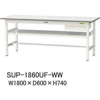 軽量作業台/耐荷重150kg_引き出し付_中間棚付固定式H740_ワークテーブル150シリーズ 山金工業