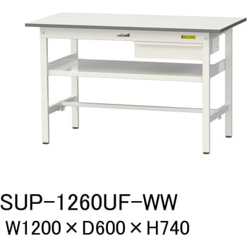 軽量作業台/耐荷重150kg_引き出し付_中間棚付固定式H740_ワークテーブル150シリーズ 山金工業