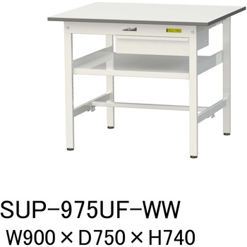 軽量作業台/耐荷重150kg_引き出し付_中間棚付固定式H740_ワークテーブル150シリーズ 山金工業