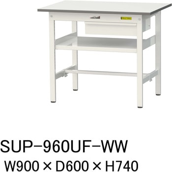 軽量作業台/耐荷重150kg_引き出し付_中間棚付固定式H740_ワークテーブル150シリーズ 山金工業