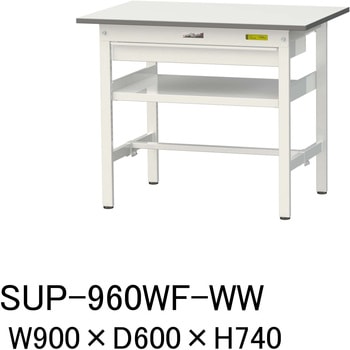 軽量作業台/耐荷重150kg_ワイド引き出し付_中間棚付固定式H740_ワークテーブル150シリーズ 山金工業