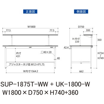 軽量作業台/耐荷重150kg_架台付_固定式H740_半面棚板付_ワークテーブル150シリーズ 山金工業