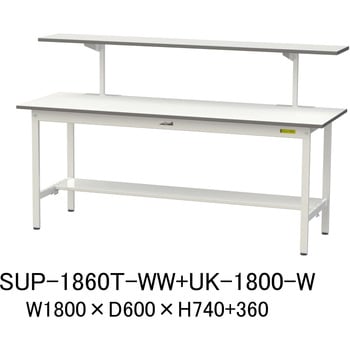 軽量作業台/耐荷重150kg_架台付_固定式H740_半面棚板付_ワークテーブル150シリーズ 山金工業