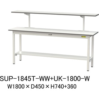 軽量作業台/耐荷重150kg_架台付_固定式H740_半面棚板付_ワークテーブル150シリーズ 山金工業