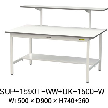 軽量作業台/耐荷重150kg_架台付_固定式H740_半面棚板付_ワークテーブル150シリーズ 山金工業