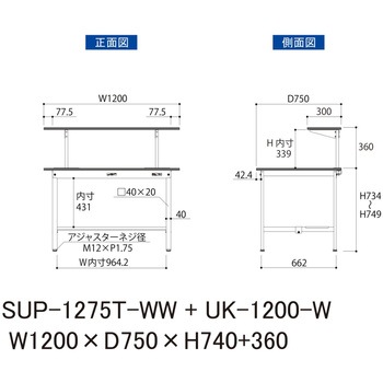 軽量作業台/耐荷重150kg_架台付_固定式H740_半面棚板付_ワークテーブル150シリーズ 山金工業