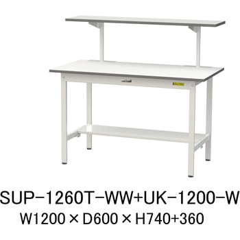 軽量作業台/耐荷重150kg_架台付_固定式H740_半面棚板付_ワークテーブル150シリーズ 山金工業