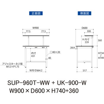 軽量作業台/耐荷重150kg_架台付_固定式H740_半面棚板付_ワークテーブル150シリーズ 山金工業