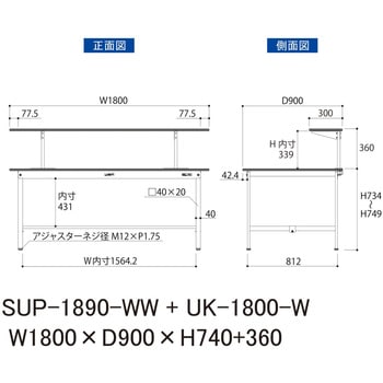 軽量作業台/耐荷重150kg_架台付_固定式H740_ワークテーブル150シリーズ 山金工業
