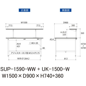 軽量作業台/耐荷重150kg_架台付_固定式H740_ワークテーブル150シリーズ 山金工業