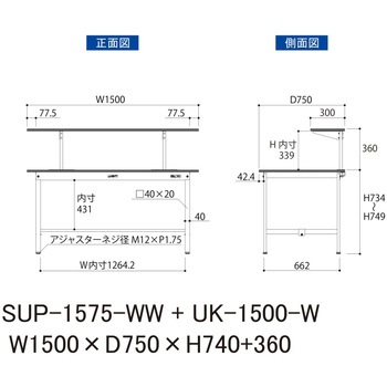軽量作業台/耐荷重150kg_架台付_固定式H740_ワークテーブル150シリーズ 山金工業