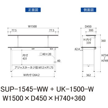 軽量作業台/耐荷重150kg_架台付_固定式H740_ワークテーブル150シリーズ 山金工業