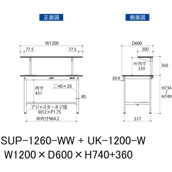 軽量作業台/耐荷重150kg_架台付_固定式H740_ワークテーブル150シリーズ 山金工業