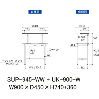軽量作業台/耐荷重150kg_架台付_固定式H740_ワークテーブル150シリーズ 山金工業