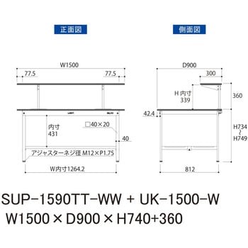 軽量作業台/耐荷重150kg_架台付_固定式H740_全面棚板付_ワークテーブル150シリーズ 山金工業