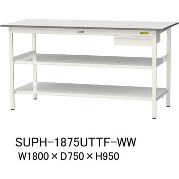 軽量作業台/耐荷重150kg_引き出し付_中間棚付固定式H950_全面棚板付_ワークテーブル150シリーズ 山金工業