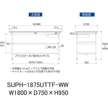 軽量作業台/耐荷重150kg_引き出し付_中間棚付固定式H950_全面棚板付_ワークテーブル150シリーズ 山金工業