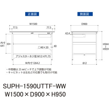 軽量作業台/耐荷重150kg_引き出し付_中間棚付固定式H950_全面棚板付_ワークテーブル150シリーズ 山金工業