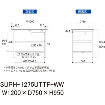 軽量作業台/耐荷重150kg_引き出し付_中間棚付固定式H950_全面棚板付_ワークテーブル150シリーズ 山金工業
