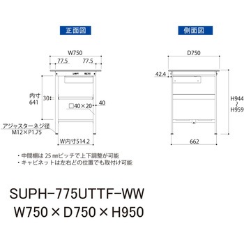 軽量作業台/耐荷重150kg_引き出し付_中間棚付固定式H950_全面棚板付_ワークテーブル150シリーズ 山金工業