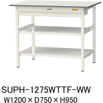 軽量作業台/耐荷重150kg_ワイド引き出し付_中間棚付固定式H950_全面棚板付_ワークテーブル150シリーズ 山金工業