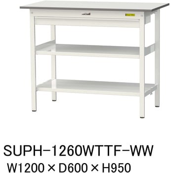 軽量作業台/耐荷重150kg_ワイド引き出し付_中間棚付固定式H950_全面棚板付_ワークテーブル150シリーズ 山金工業