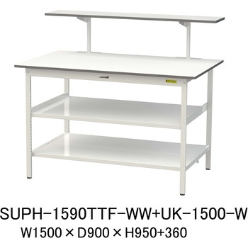 軽量作業台/耐荷重150kg_架台付_中間棚付固定式H950_全面棚板付_ワークテーブル150シリーズ 山金工業