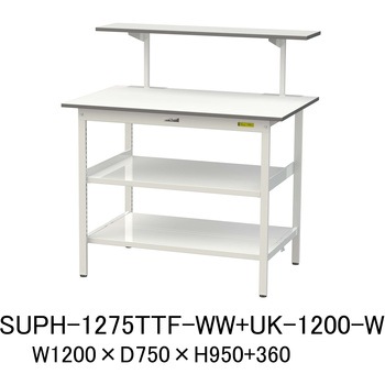 軽量作業台/耐荷重150kg_架台付_中間棚付固定式H950_全面棚板付_ワークテーブル150シリーズ 山金工業