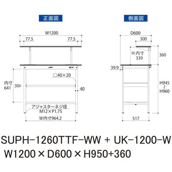 軽量作業台/耐荷重150kg_架台付_中間棚付固定式H950_全面棚板付_ワークテーブル150シリーズ 山金工業