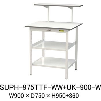 軽量作業台/耐荷重150kg_架台付_中間棚付固定式H950_全面棚板付_ワークテーブル150シリーズ 山金工業