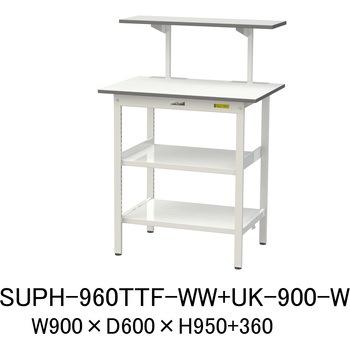 軽量作業台/耐荷重150kg_架台付_中間棚付固定式H950_全面棚板付_ワークテーブル150シリーズ 山金工業