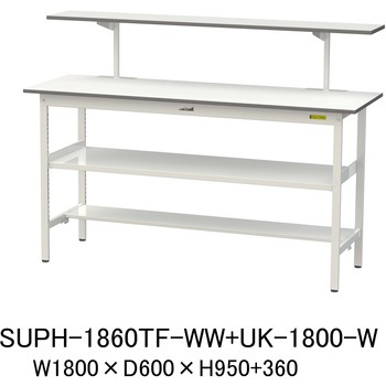 軽量作業台/耐荷重150kg_架台付_中間棚付固定式H950_半面棚板付_ワークテーブル150シリーズ 山金工業