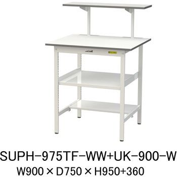 軽量作業台/耐荷重150kg_架台付_中間棚付固定式H950_半面棚板付_ワークテーブル150シリーズ 山金工業