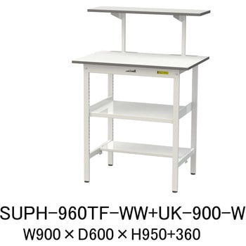 軽量作業台/耐荷重150kg_架台付_中間棚付固定式H950_半面棚板付_ワークテーブル150シリーズ 山金工業