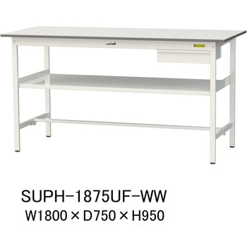 軽量作業台/耐荷重150kg_引き出し付_中間棚付固定式H950_ワークテーブル150シリーズ 山金工業