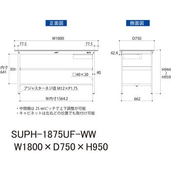 軽量作業台/耐荷重150kg_引き出し付_中間棚付固定式H950_ワークテーブル150シリーズ 山金工業