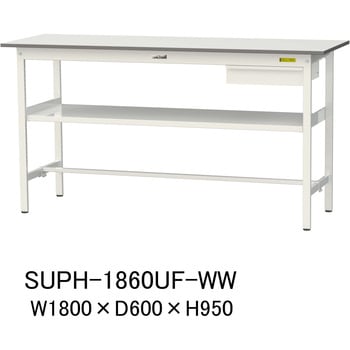 軽量作業台/耐荷重150kg_引き出し付_中間棚付固定式H950_ワークテーブル150シリーズ 山金工業