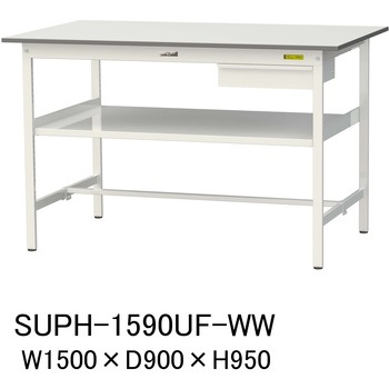 軽量作業台/耐荷重150kg_引き出し付_中間棚付固定式H950_ワークテーブル150シリーズ 山金工業