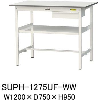 軽量作業台/耐荷重150kg_引き出し付_中間棚付固定式H950_ワークテーブル150シリーズ 山金工業
