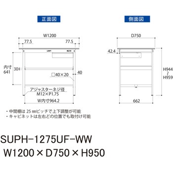 軽量作業台/耐荷重150kg_引き出し付_中間棚付固定式H950_ワークテーブル150シリーズ 山金工業