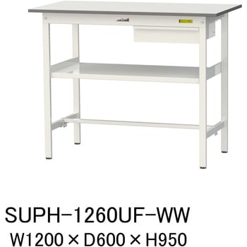 軽量作業台/耐荷重150kg_引き出し付_中間棚付固定式H950_ワークテーブル150シリーズ 山金工業