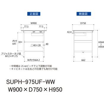 軽量作業台/耐荷重150kg_引き出し付_中間棚付固定式H950_ワークテーブル150シリーズ 山金工業